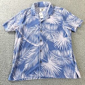 Marine‎ Layer Shirt Mens Larger Blue Terry Jacquard Resort Palm Leaf Button Up
